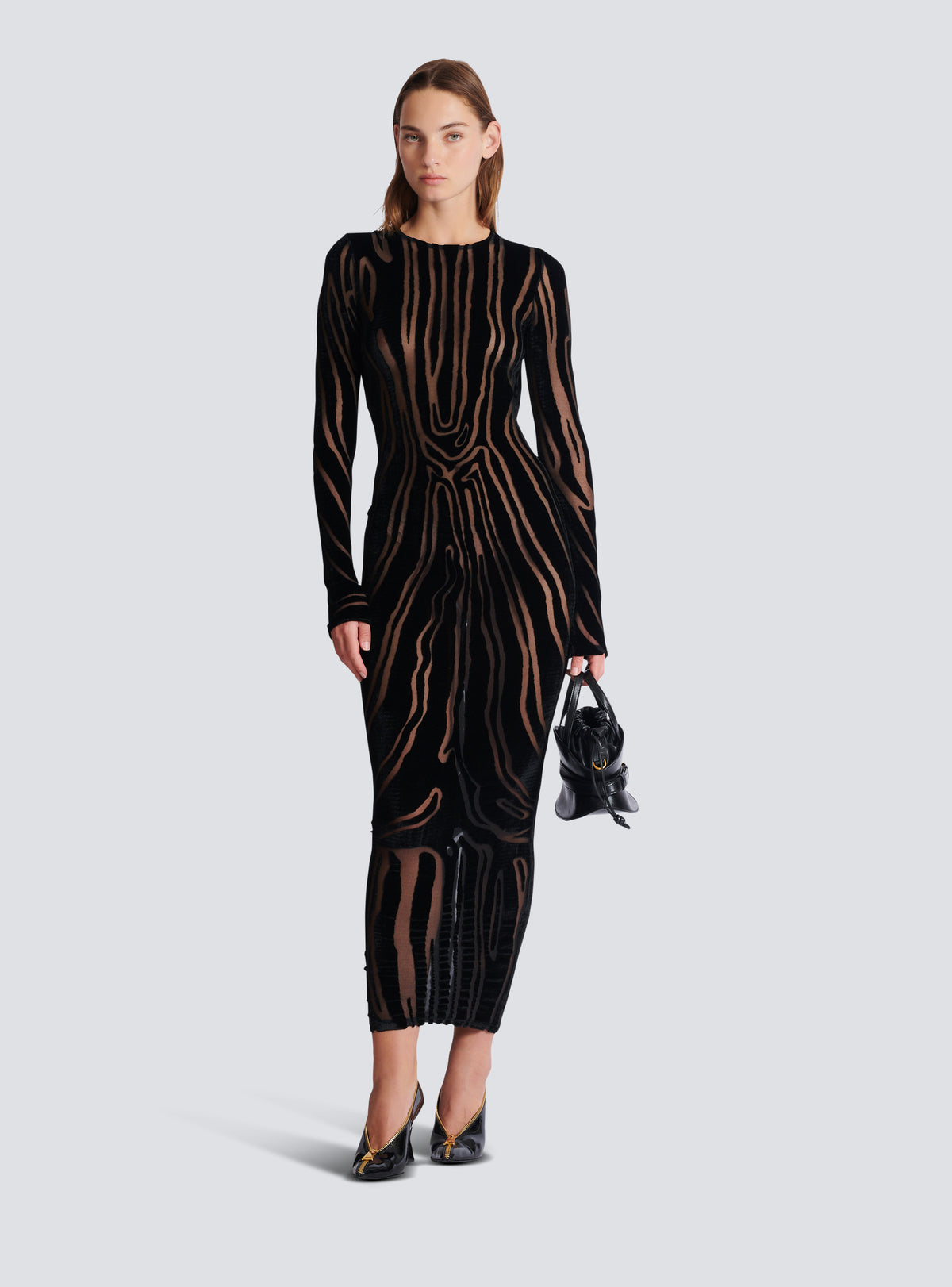 Robe longue en velours zébré - Noir