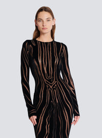 Robe longue en velours zébré - Noir
