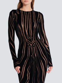 Long zebra velvet dress - Black