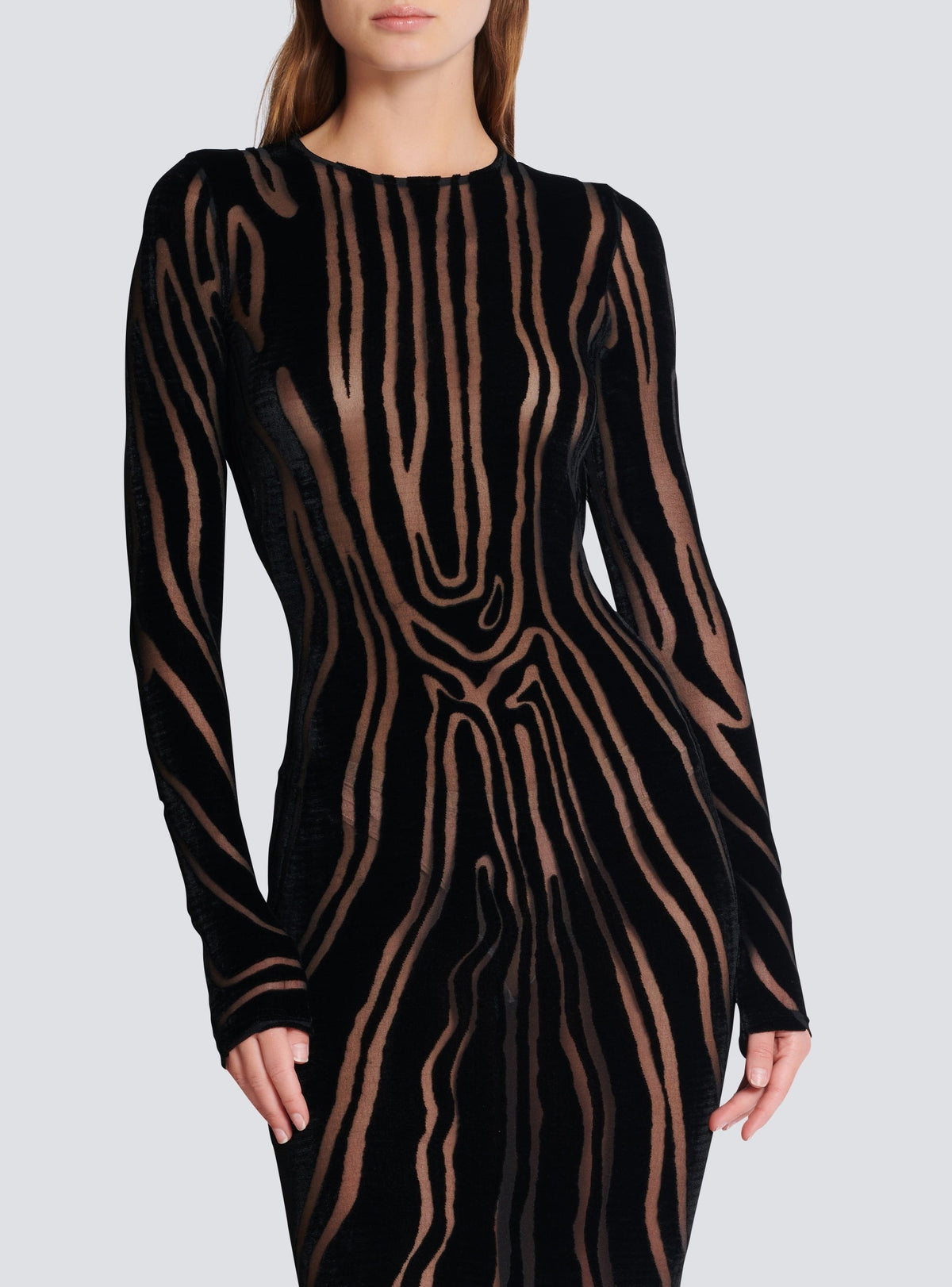 Long zebra velvet dress - Black