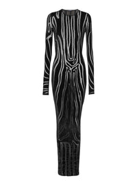Long zebra velvet dress - Black
