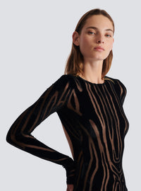 Robe longue en velours zébré - Noir