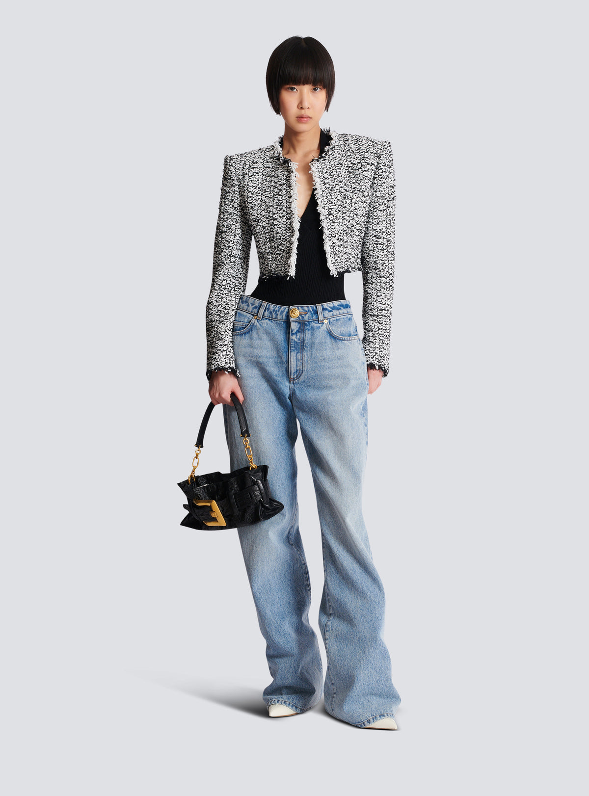 Veste courte en tweed - Noir & Blanc