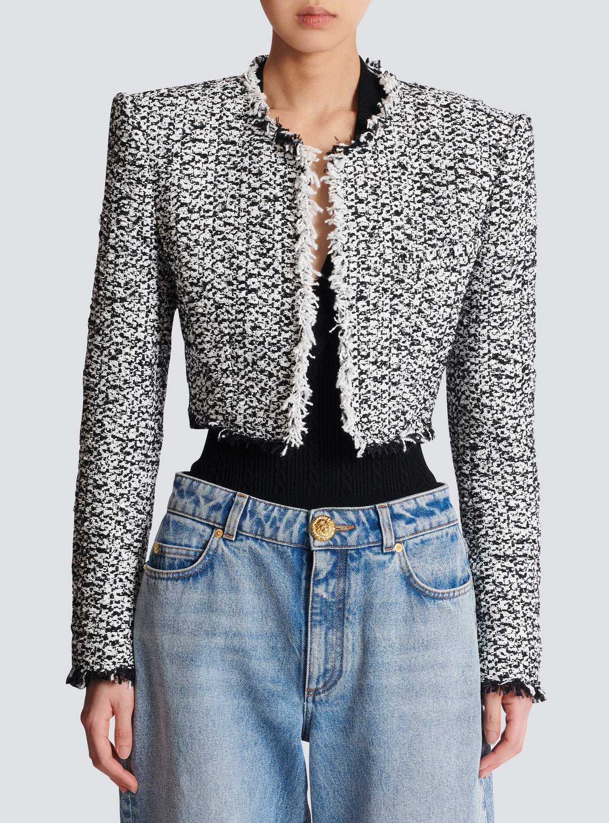 Veste courte en tweed - Noir & Blanc