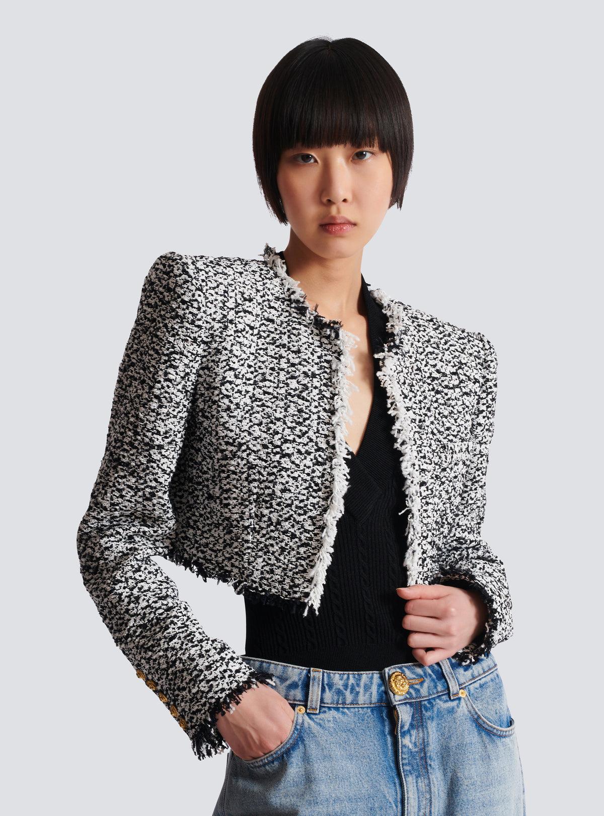 Veste courte en tweed - Noir & Blanc