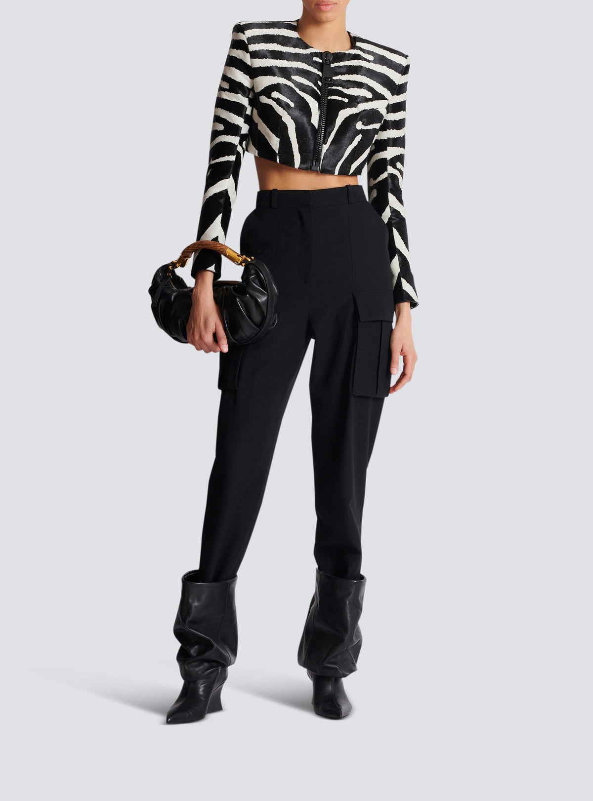 Zebra Cavallino leather spencer jacket - Black & White
