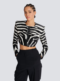 Veste spencer zébrée cavallino zippée - Noir & Blanc
