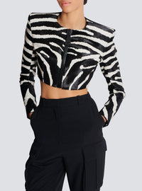 Zebra Cavallino leather spencer jacket - Black & White