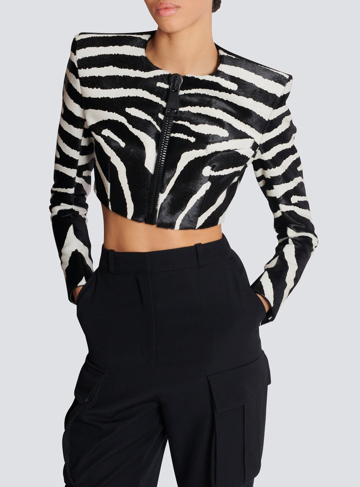 Zebra Cavallino leather spencer jacket - Black & White