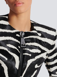 Zebra Cavallino leather spencer jacket - Black & White