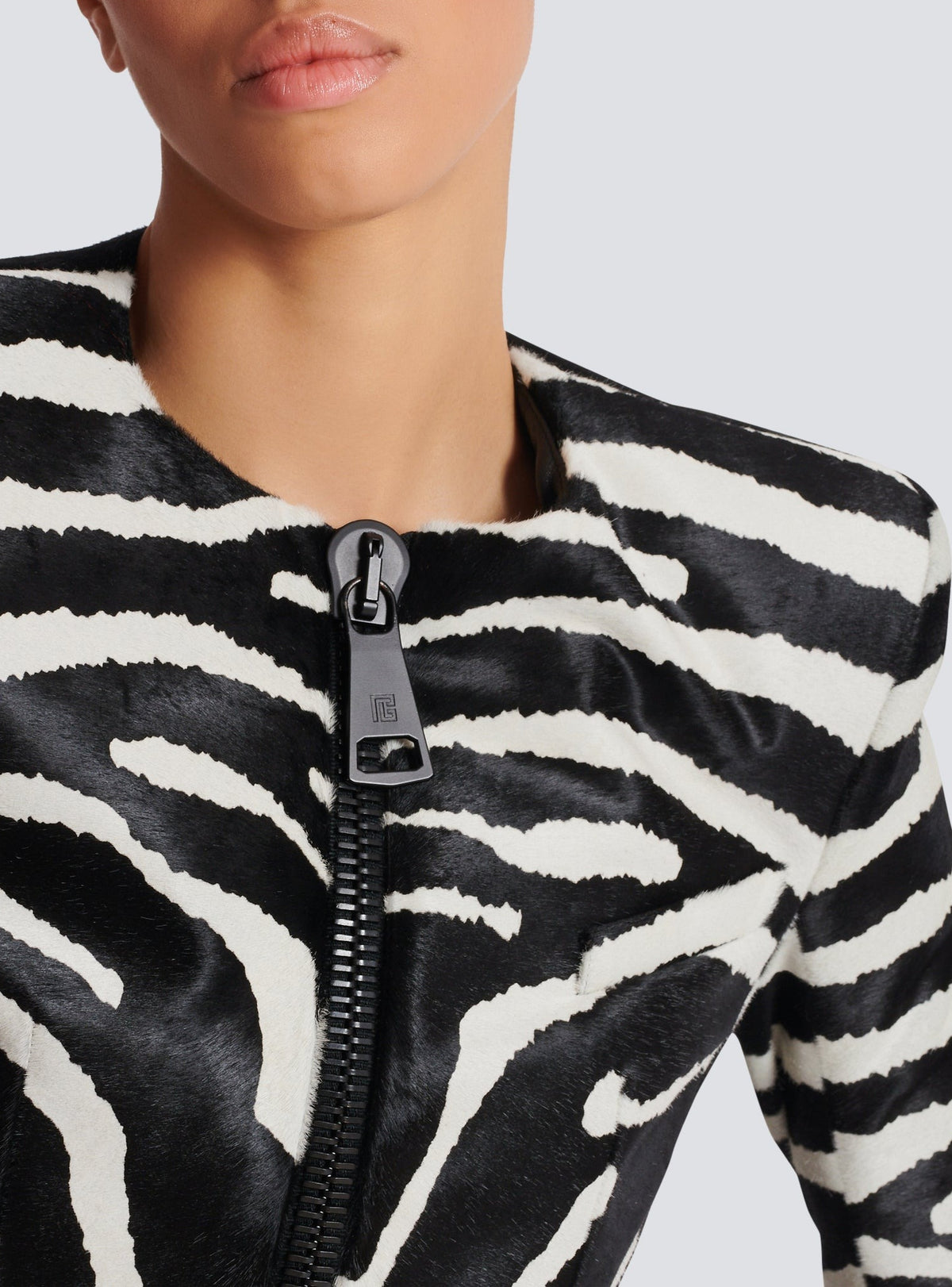 Zebra Cavallino leather spencer jacket - Black & White