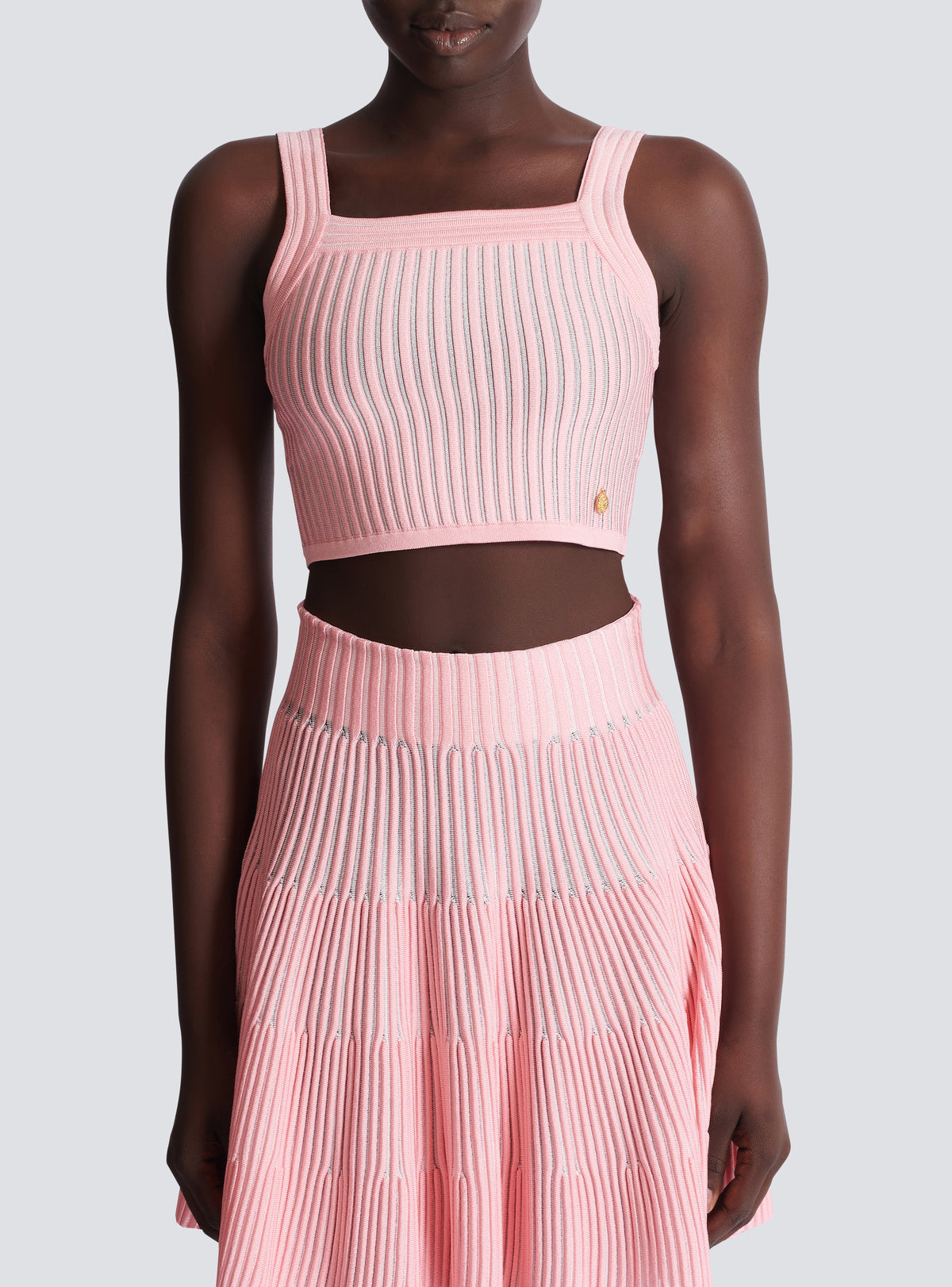 Top en maille reliefée - Rose & Blanc