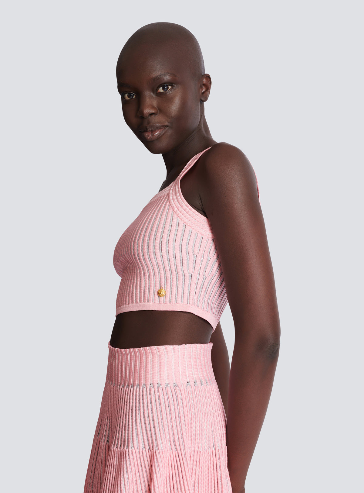 Top en maille reliefée - Rose & Blanc