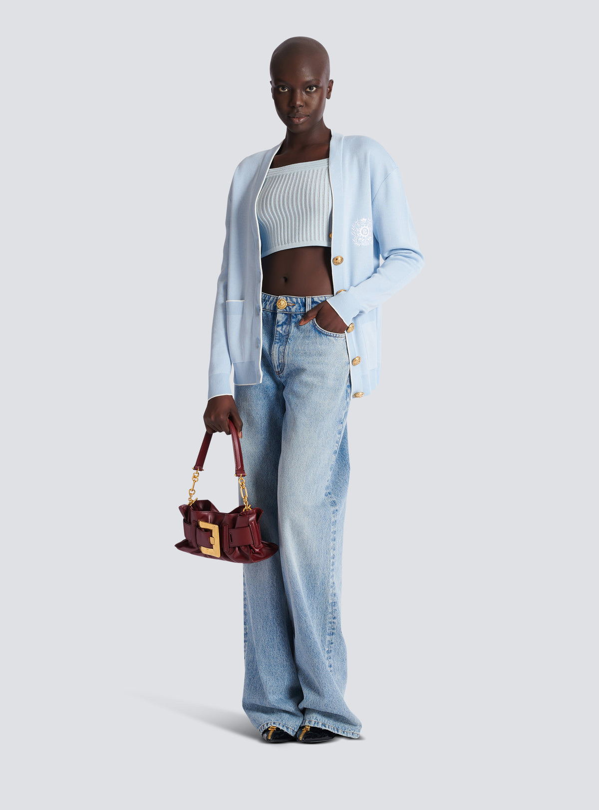 Top en maille reliefée - Bleu & Blanc