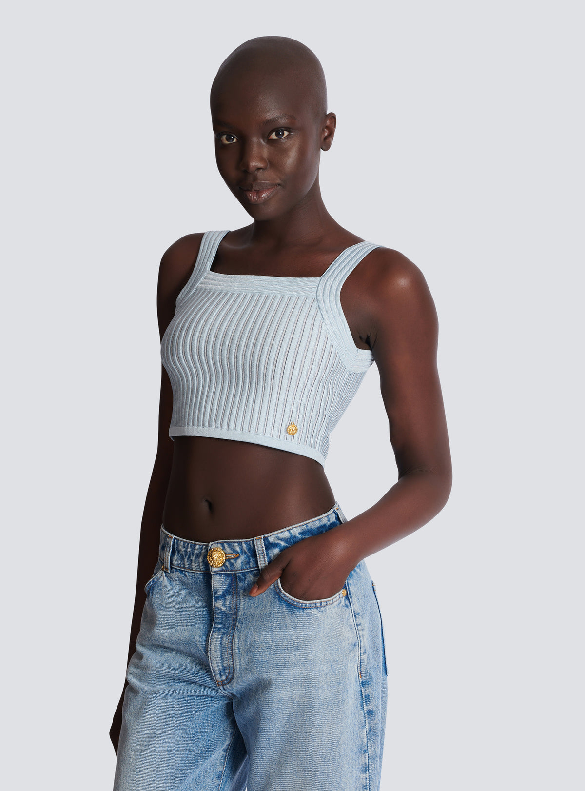 Top en maille reliefée - Bleu & Blanc