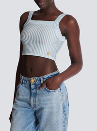 Textured knit top - Blue & White