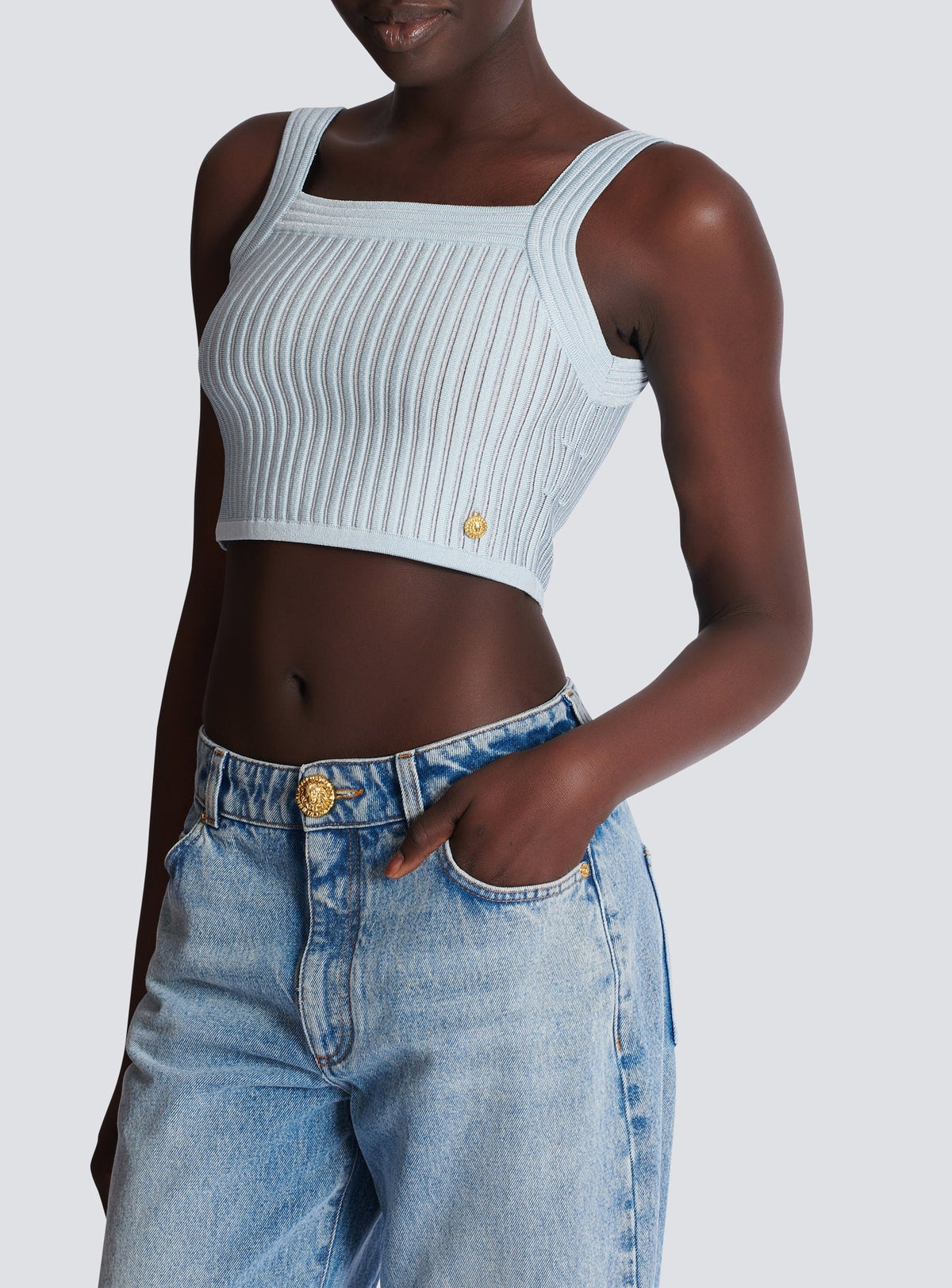 Textured knit top - Blue & White