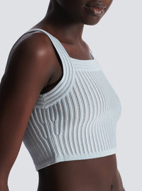 Textured knit top - Blue & White