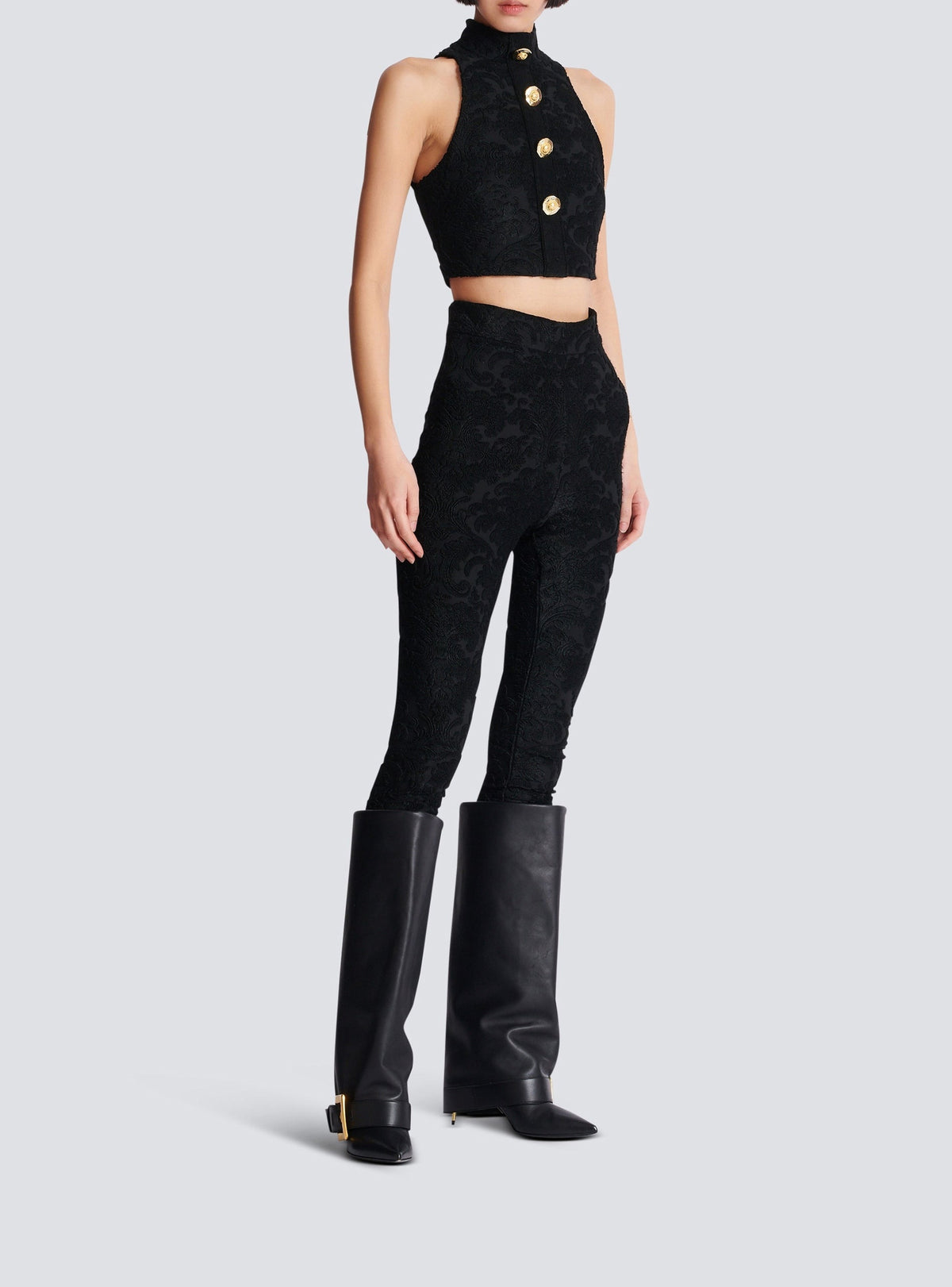 Buttoned top with baroque print - Black