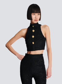 Top à boutons et motif baroque - Noir