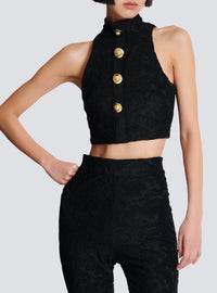 Buttoned top with baroque print - Black