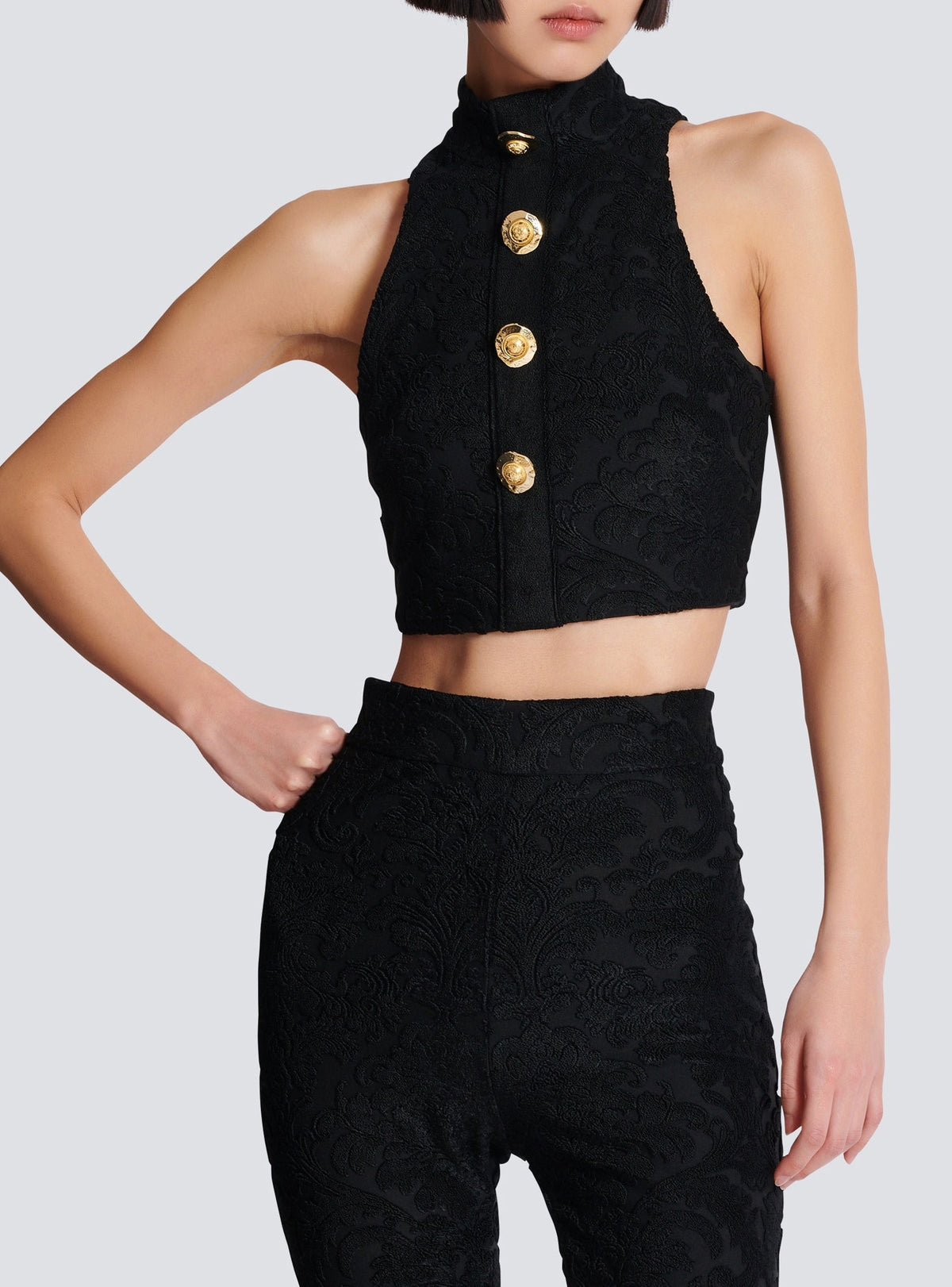 Buttoned top with baroque print - Black