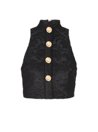 Top à boutons et motif baroque - Noir