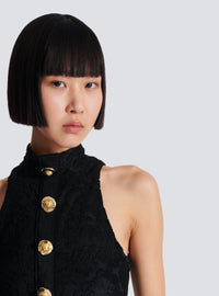 Top à boutons et motif baroque - Noir