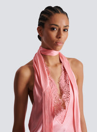Top dos-nu en satin à franges - Saumon