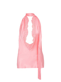 Top dos-nu en satin à franges - Saumon