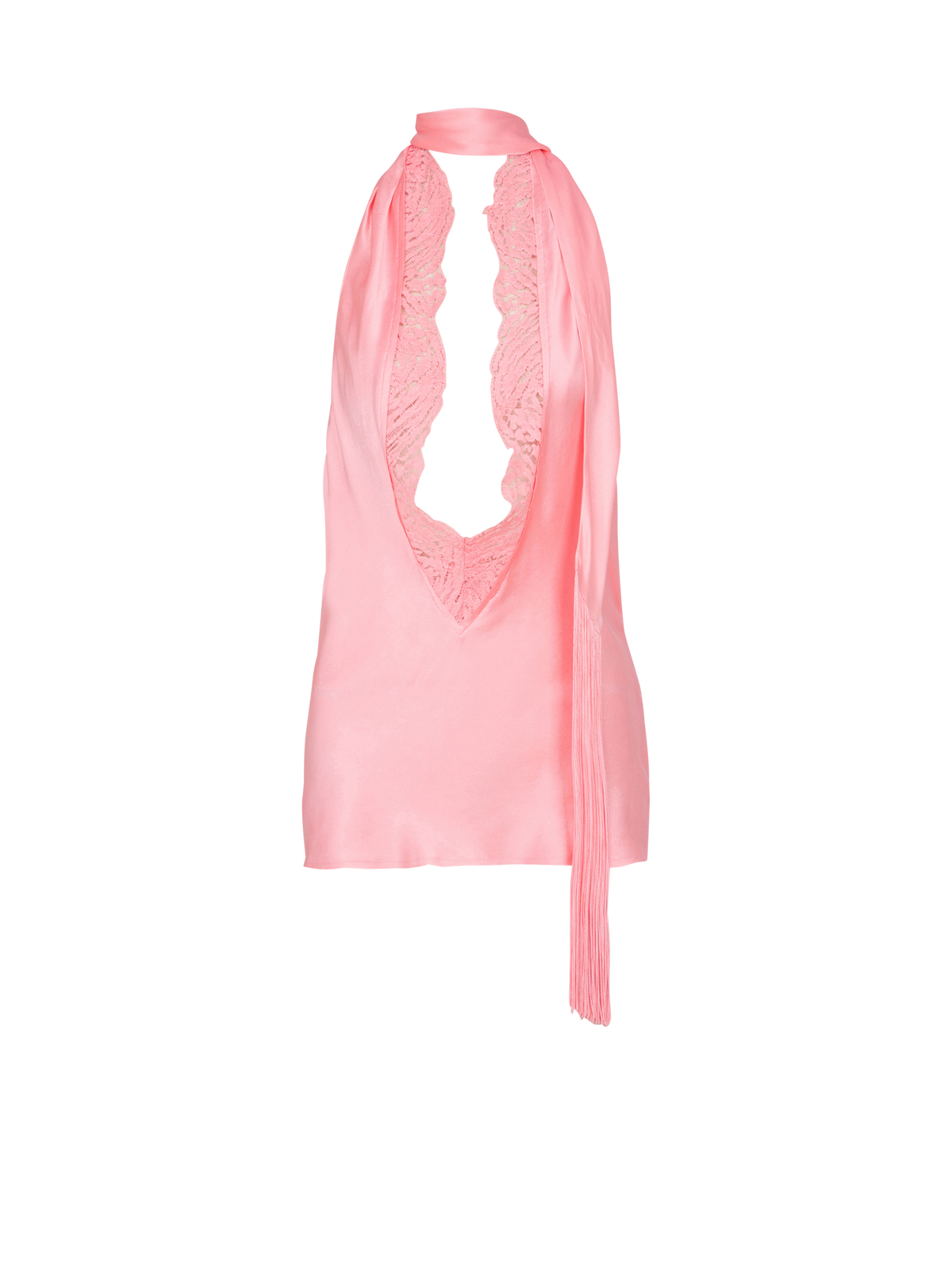 Top dos-nu en satin à franges - Saumon
