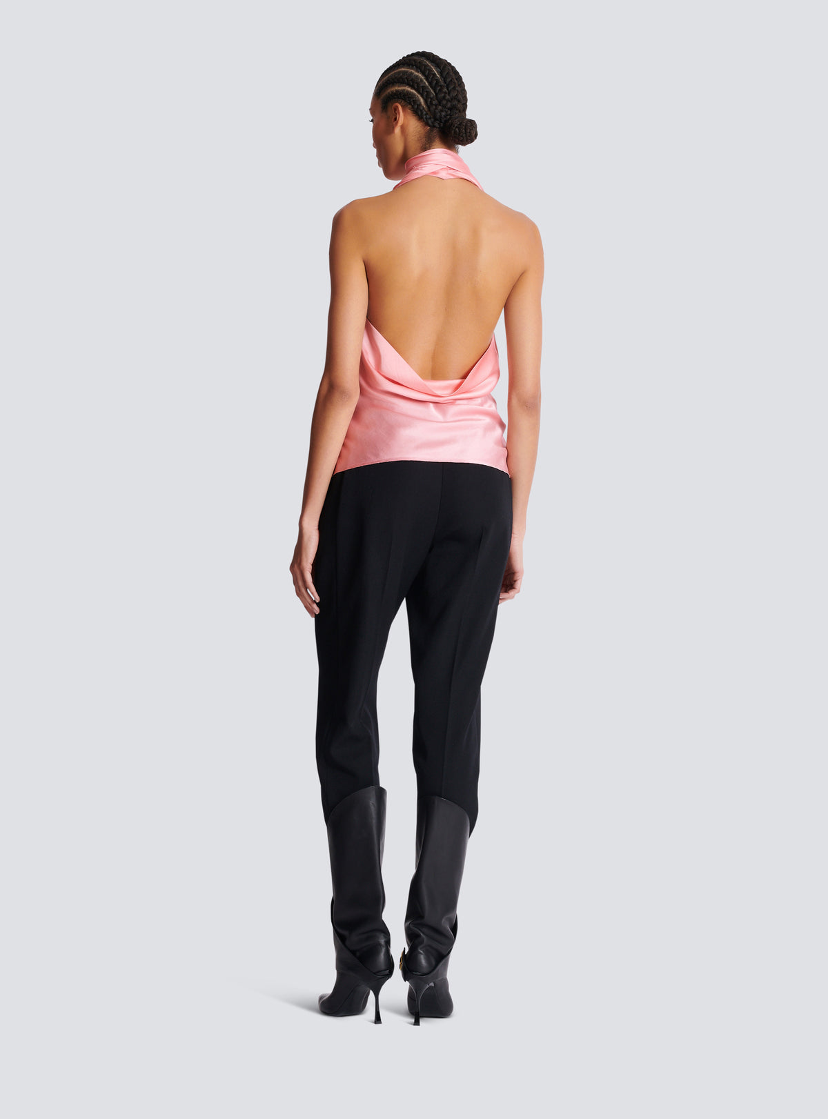Top dos-nu en satin à franges - Saumon