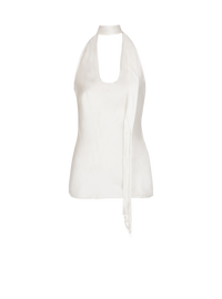 Top dos-nu en satin à franges - Blanc