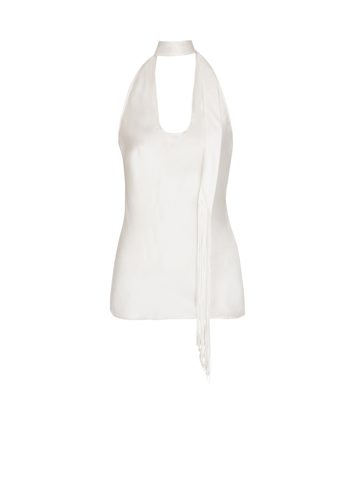 Top dos-nu en satin à franges - Blanc