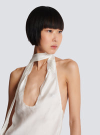 Top dos-nu en satin à franges - Blanc