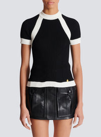 Top à manches courtes en maille  - Noir & Blanc