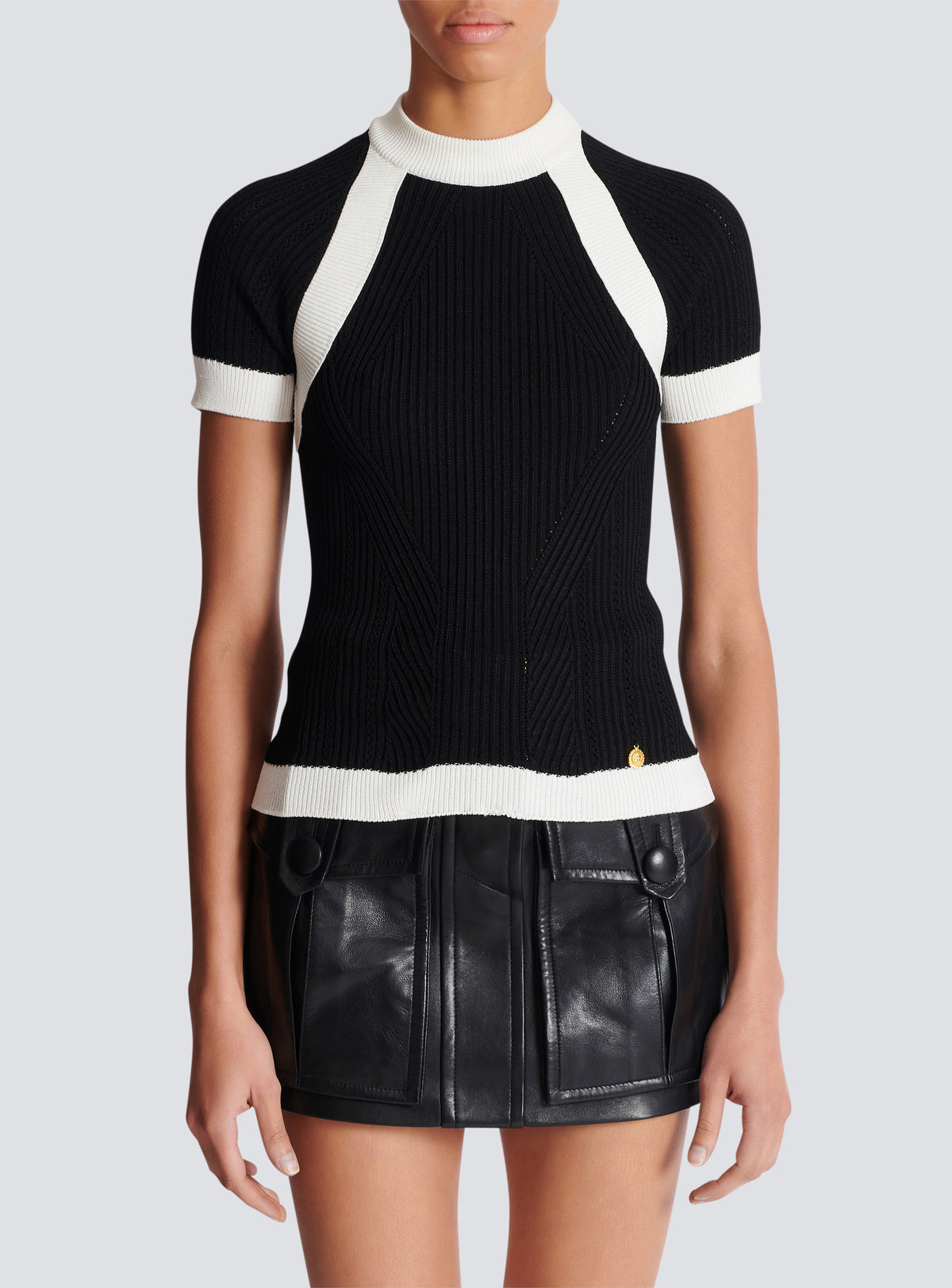 Top à manches courtes en maille  - Noir & Blanc