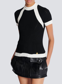 Top à manches courtes en maille - Noir & Blanc