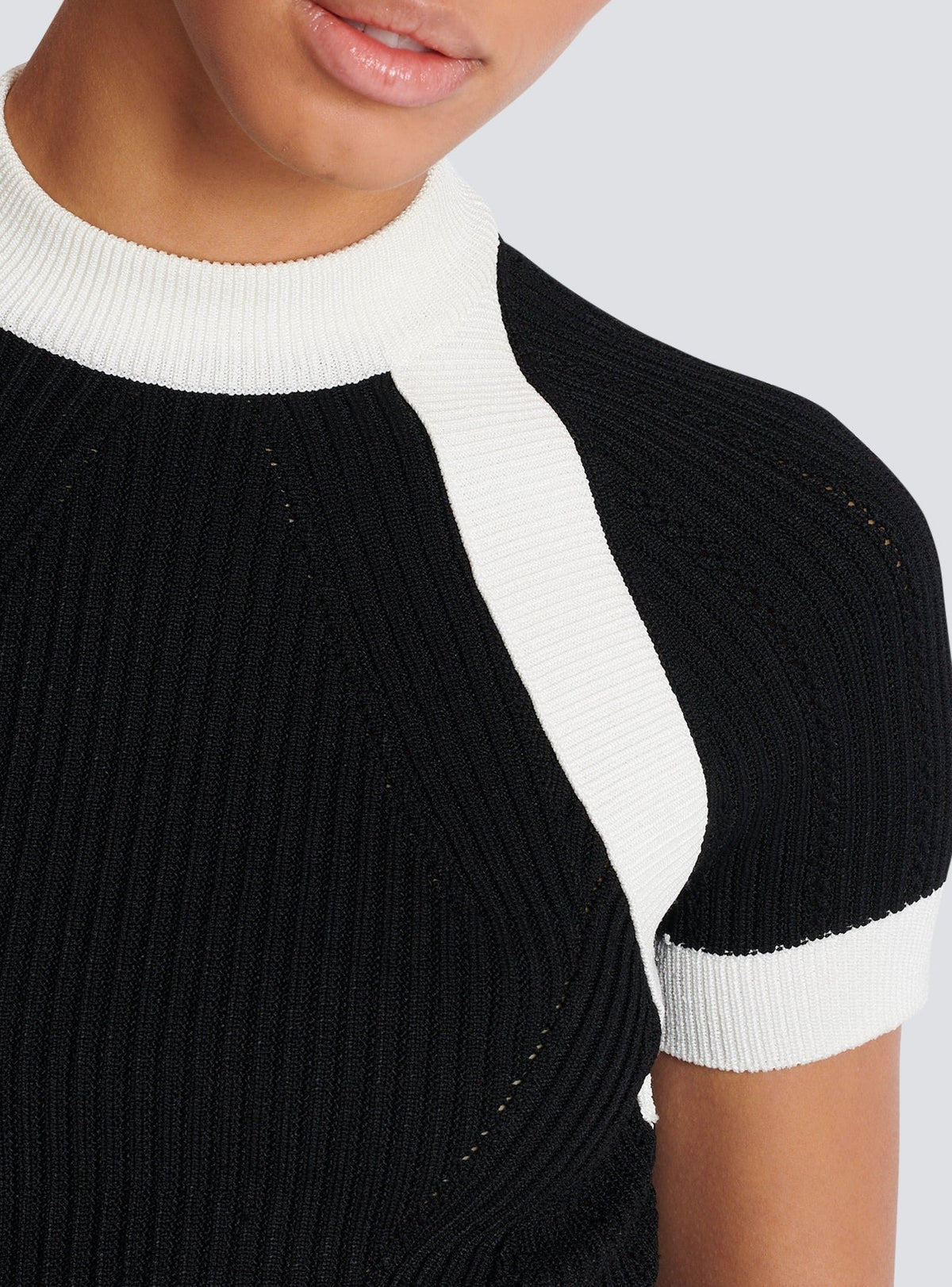 Top à manches courtes en maille - Noir & Blanc