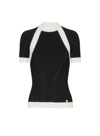 Top à manches courtes en maille - Noir & Blanc