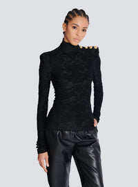 Top à manches longues à motif baroque - Noir