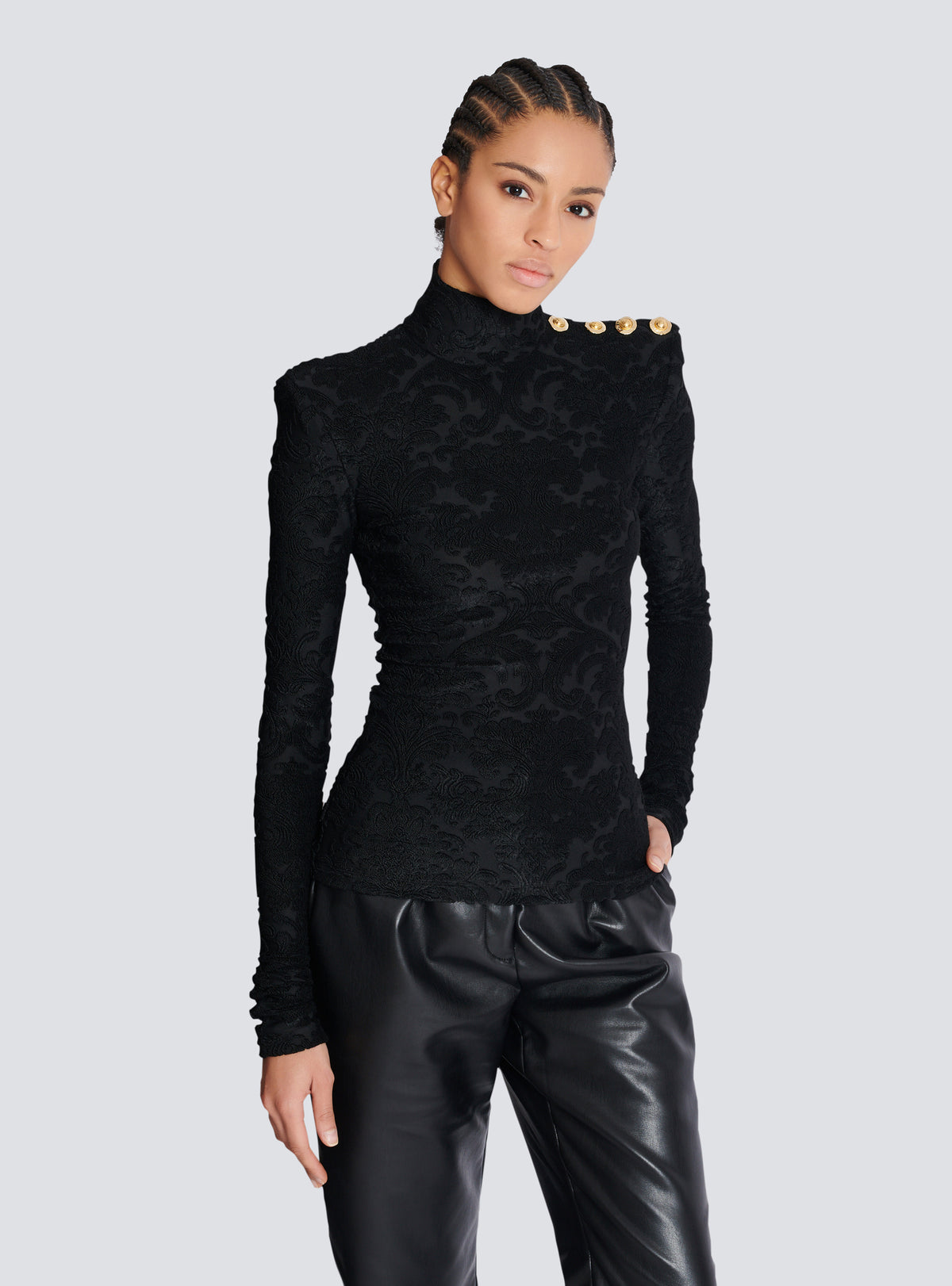 Top à manches longues à motif baroque - Noir