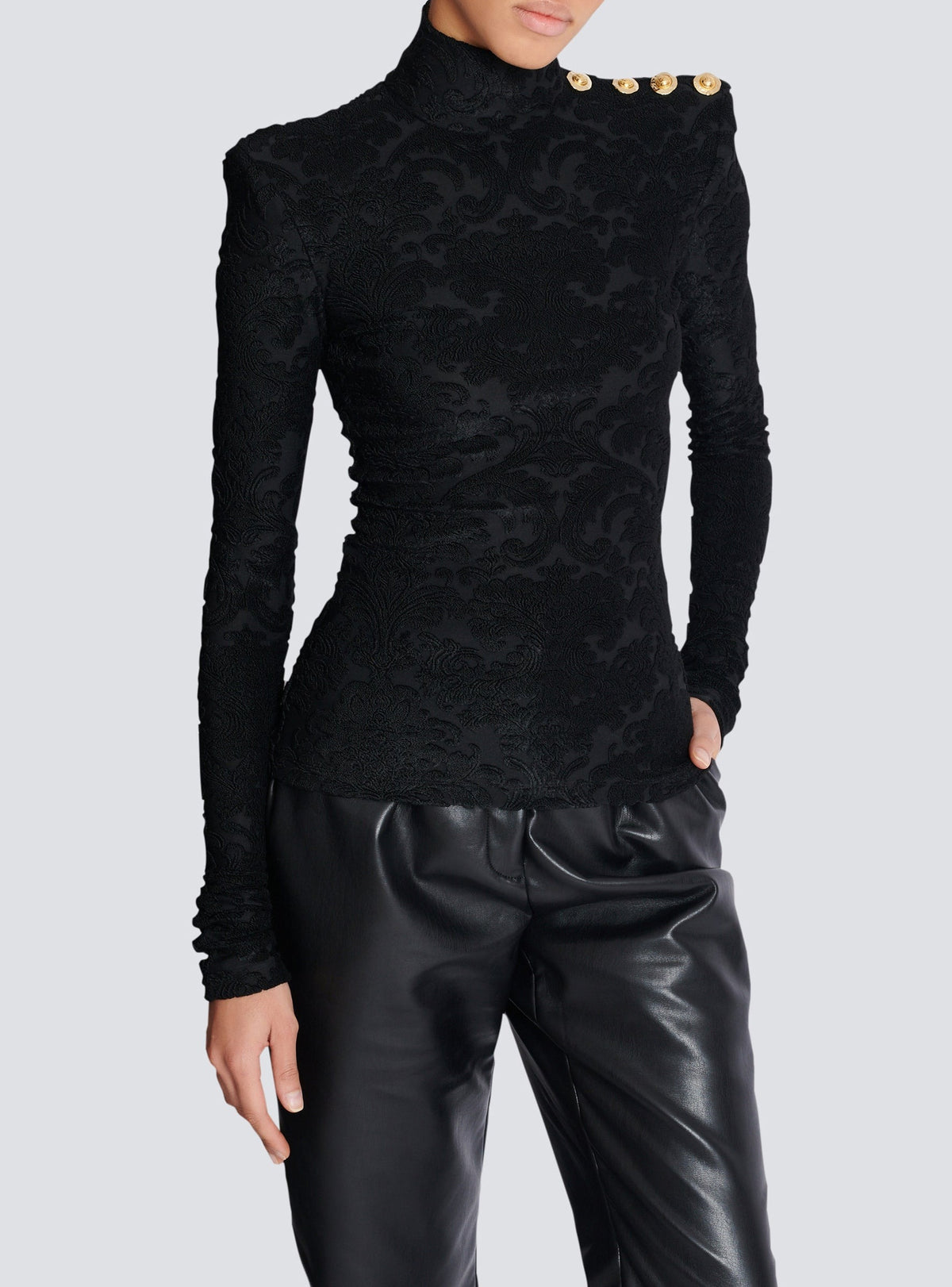 Top à manches longues à motif baroque - Noir