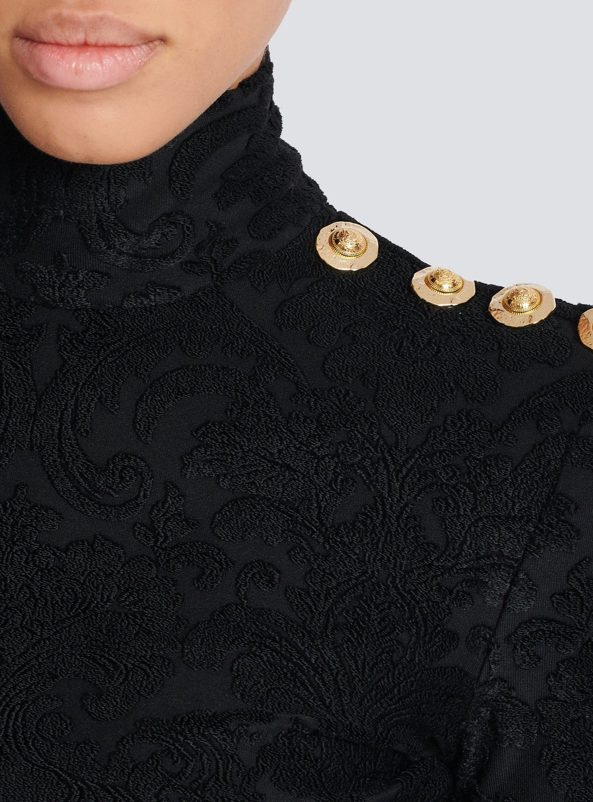 Top à manches longues à motif baroque - Noir