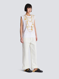 Débardeur imprimé collier façon trompe-l'œil - Blanc & Or