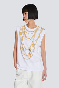 Débardeur imprimé collier façon trompe-l'œil - Blanc & Or