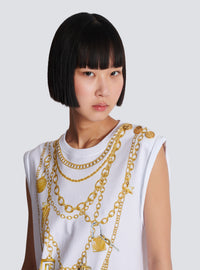 Débardeur imprimé collier façon trompe-l'œil - Blanc & Or
