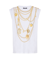 Débardeur imprimé collier façon trompe-l'œil - Blanc & Or