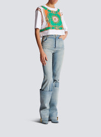 T-shirt court imprimé foulard - Blanc & Multicolore