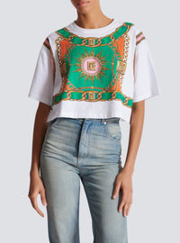 T-shirt court imprimé foulard - Blanc & Multicolore